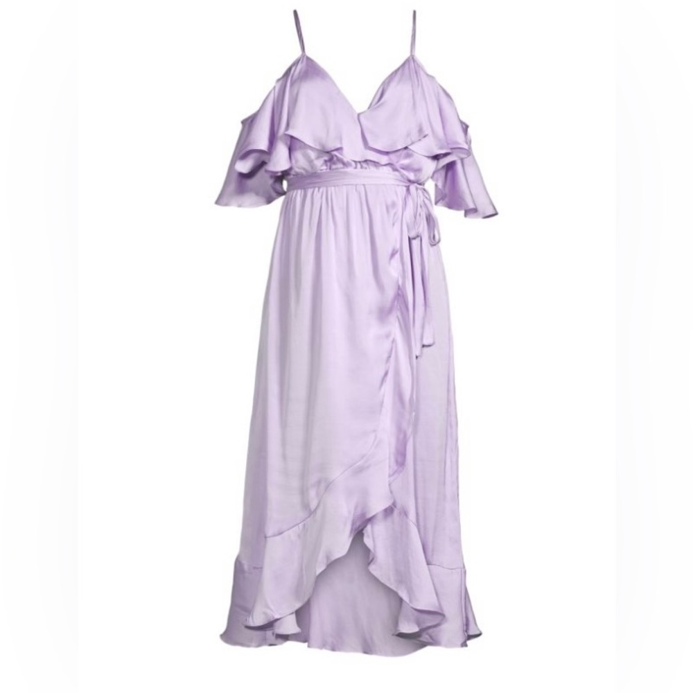 Bardot Bea Ruffle Off-the-Shoulder Wrap Dress, Pastel Lilac, Size Small